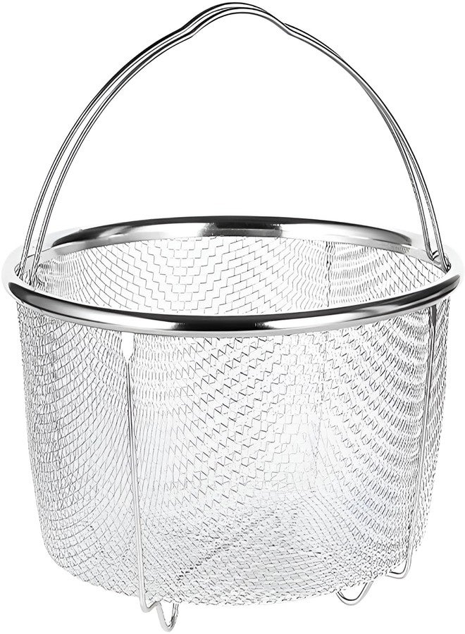 SHREESAMP Round Steam Basket Fryer Oven Steamer Mesh Net Strainer Washing Fruits Vegetables Frying Momos French Fry Chips Eggs Kitchen Stainless Steel Handle Colander - Image 1